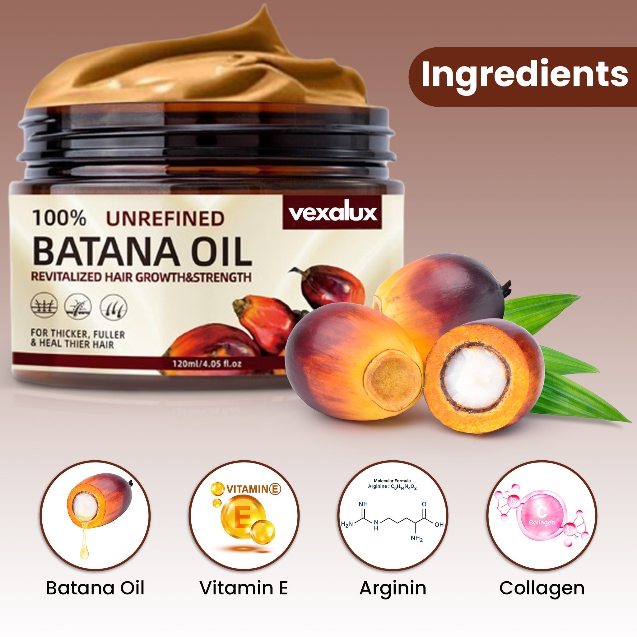 Vexalux™ | 100% Unrefined Batana Oil – Hair Growth, Repair & Deep Scalp Nourishment
